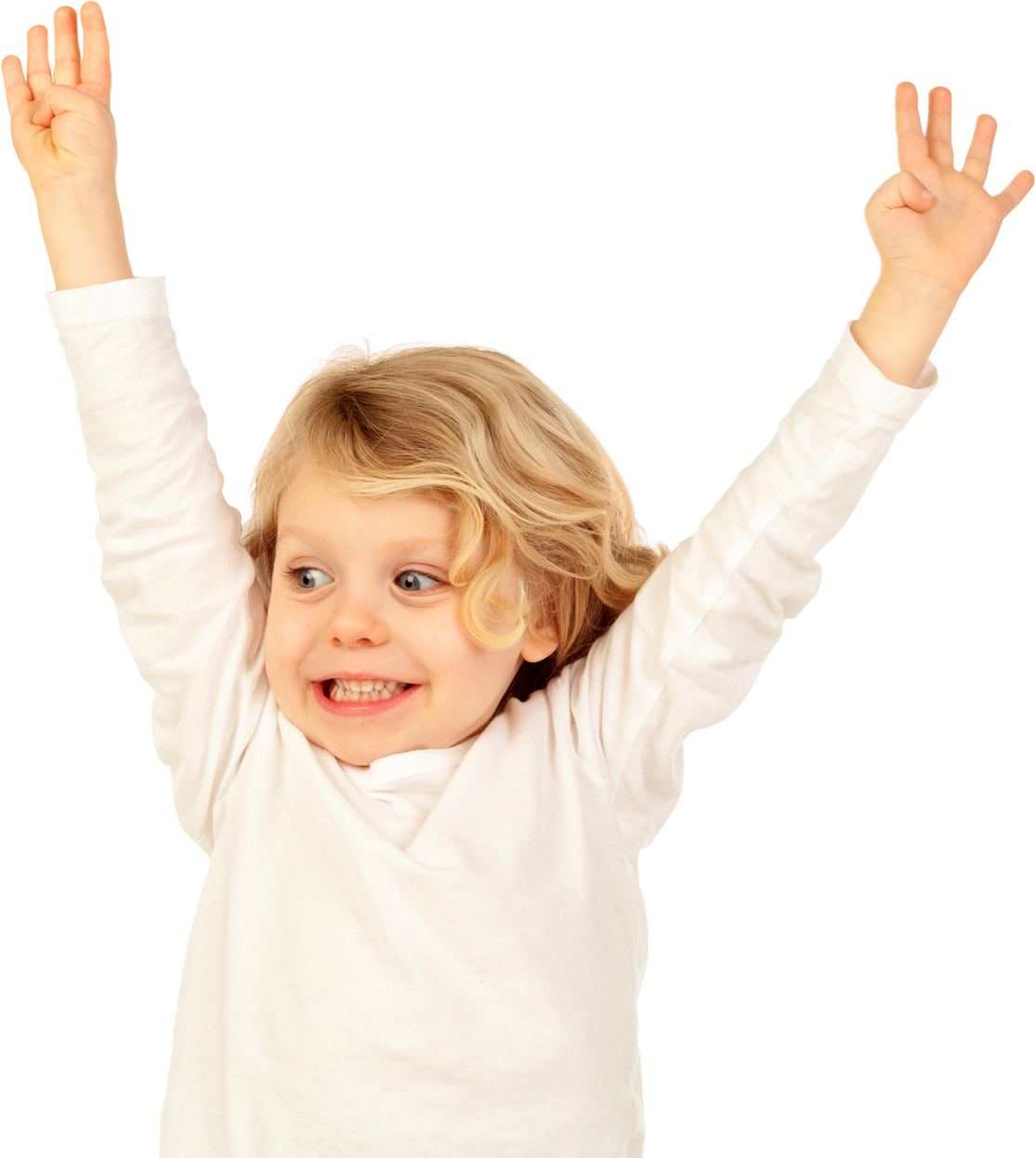 Small Blond Child Raising His Arms